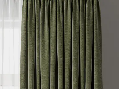 Curtain with rod 19 Green curtain HBH Low-poly 3D model
