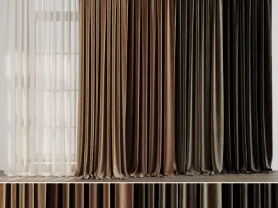 Set of soft brown silk curtains with wrinkles collections 19 HBH Low-poly 3D model