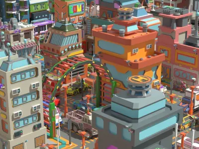 Scifi  Low Poly  Cartoon City  Low-poly 3D model purchase