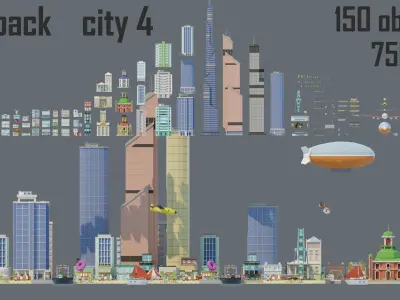 City low Poly 4 Tile pack  Low-poly 3D model