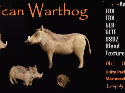 African Warthog Low-poly 3D model