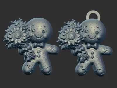 ginger cookie with flowers 4  3D print model