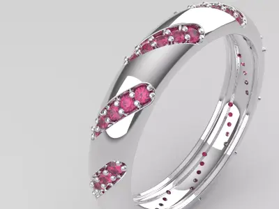 Elegant White Gold Ring with Pink Gemstones  3D print model