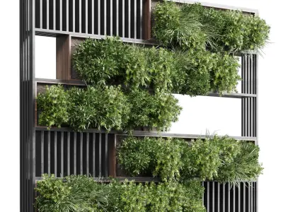 plants set partition in wooden frame  Vertical graden 3D model