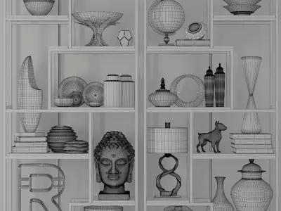 Set-149 decorative items on shelf 3D model