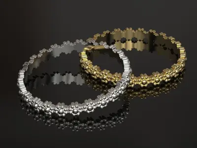 Thin simple  flower stackable band ring 3d model US zise chart 3D print model