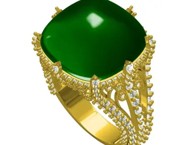 Green Cabochon Stone Split Shank Art Deco Ring 3D print model