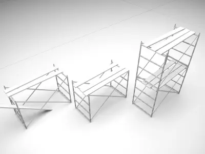 Low Poly Scaffoldings three wooden ladders 3D model