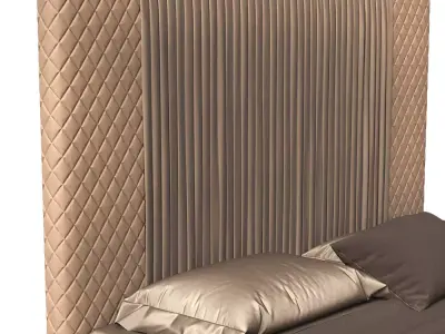 Luxury Ribbed Panel Bed with Quilted Wing Headboard Free 3D model