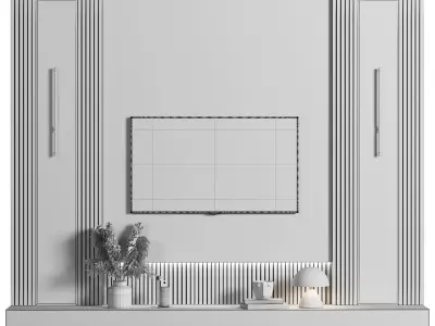 TVWALL025 tv stand with shelves and lights 3D model