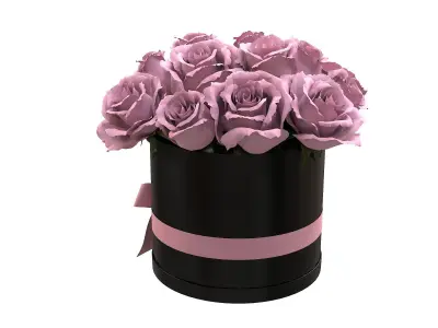 Pink Rose Bouquet Black Box with a Bow Strip Low-poly 3D model