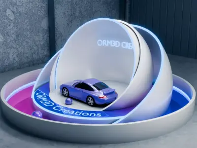 Futuristic 3D Car Display Booth Neon Lighting Exhibition Expo 3D model