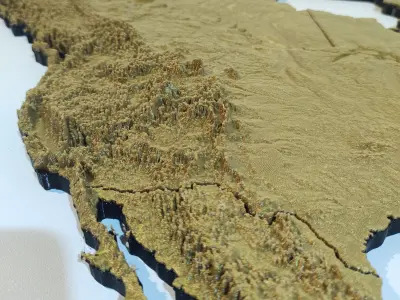 Topographical map of North America with borders 3D print model
