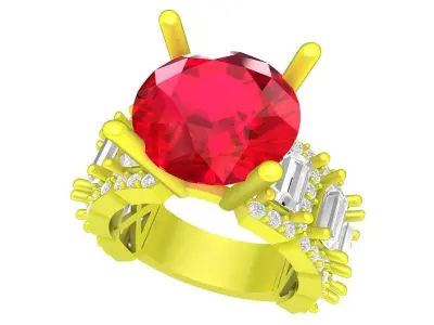 A7355 Luxury HongKong Diamond Baguette Engagement Ring 3D Model 3D print model