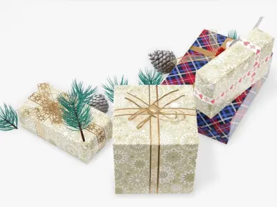 Decorated Christmas gifts 02 3D model