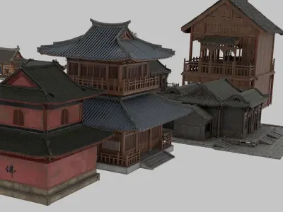 Chinese ancient architecture - collection Low-poly 3D model