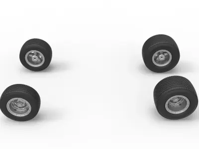 Wheel set of Northeast Dirt Modified stock car V2 Scale 1 to 25 3D print model