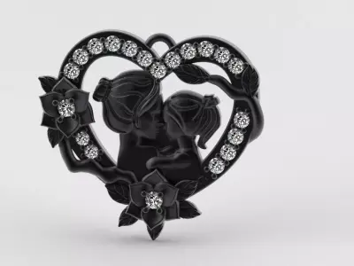 Mother and Daughter Heart Pendant 3D print model
