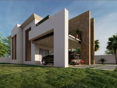 House modern with car parked 3D model