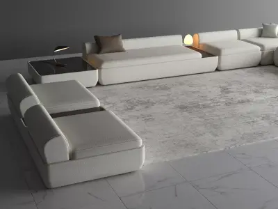 Modern Low-Profile Modular Sofa with Boucle Fabric Upholstery 3D model