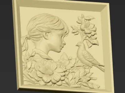 Little Girl and A Pigeon A40 3D print model