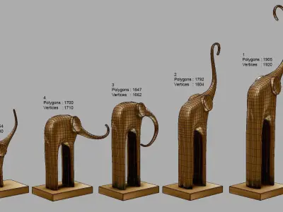 Low poly model Five elephants Low-poly 3D model