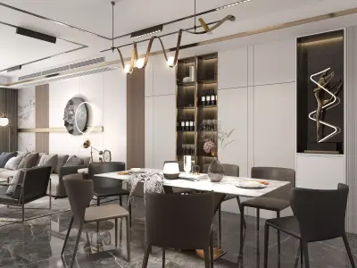 Living Room and Dining Room Scene 3D model