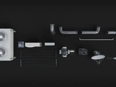 Roof and Wall props for Buildings Low-poly 3D model