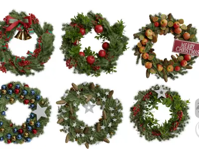 Christmas wreaths four types 3D model