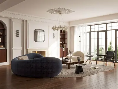 French Eclectic Vintage Living Room 3D model  3D model