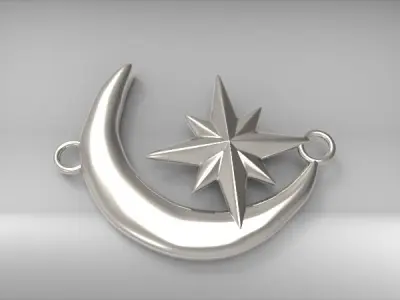 Crescent Moon North Star Necklace Charm Pendant Jewelry 3D print model