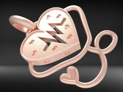 Medical Stethoscope Pendant Necklace Women Heartbeat Jewelry  3D print model
