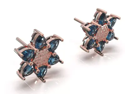 Rose Gold Six Petal Flower Stud STL 3DM Earrings model je0146 3D print model