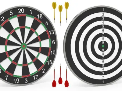 DartBoard - Realistic dart board with darts in center 3D model