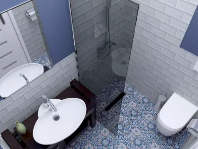 bathroom set tiled with toilet and sink Free 3D model
