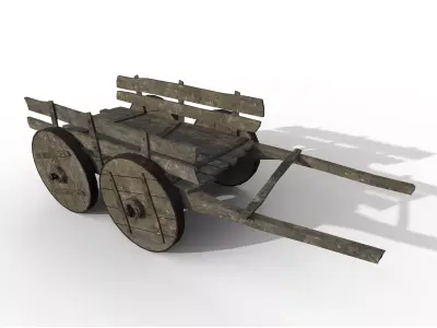 LowPoly Wooden Cart Updated Low-poly 3D model