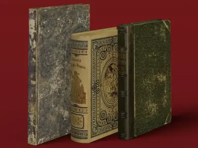 3 Worn Ancient Books Low-poly 3D model