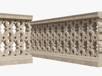 Balustrades stone wall with decorative carvings 3D model