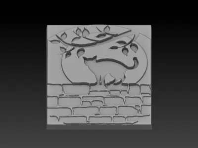 Cat-Cat cat on stone wall 3D print model