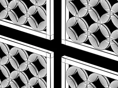 Wood Arabic Islamic pattern decorative grill screen 3D model 8