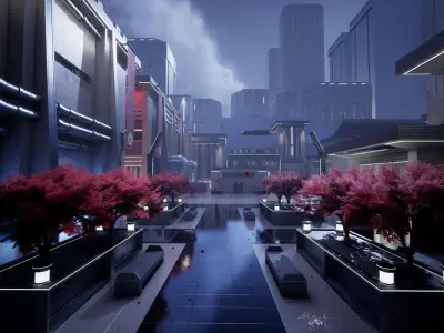 Science Fiction Brutalist City - Unreal Engine Low-poly 3D model