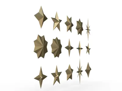 star set low poly group of gold stars 3D print model