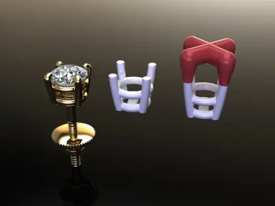 4-Prong Solitaire Earring 3MM50 3D print model
