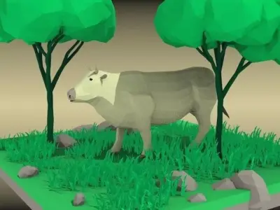low poly cow diorama Low-poly 3D model