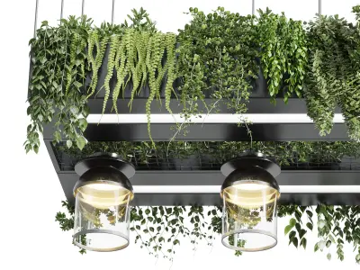 Rectangle pot light pendant - plant light hanging 14  Low-poly 3D model