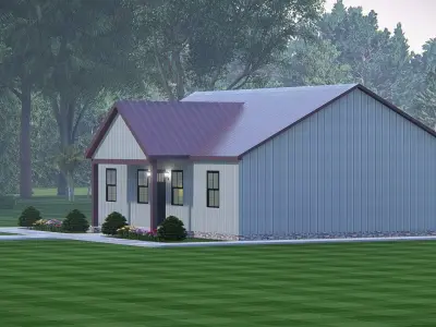 Modern Barndominium House 3D Model with Rustic Metal Siding 3D model