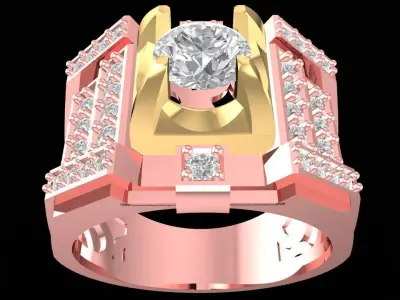 Luxury Geometric Men Ring With Center Diamond  2753 3D print model