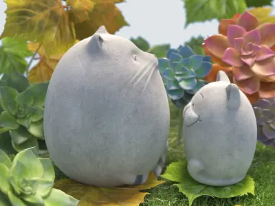 Fat cats Low-poly 3D model