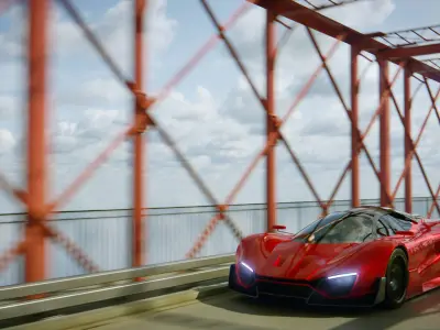 Car Animation on Infinite Bridge Low-poly 3D model