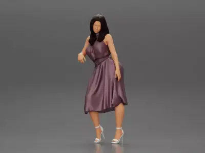 Sexy girl in dress Leaning Against Car on the beach 3D print model